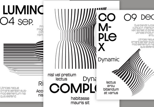 Flyer A4 Black and White Striped Abstract Futuristic Shape
