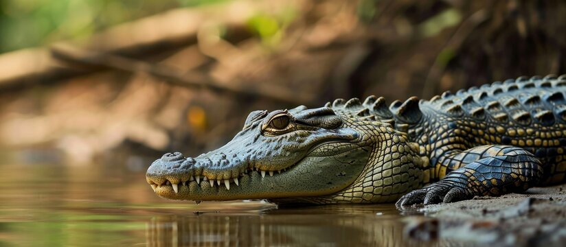 Adult Orinoco Crocodile spotted by river in Venezuela.