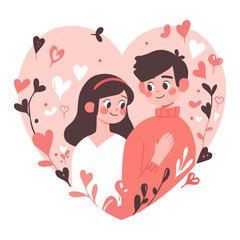 Couple of young kawaii people in love