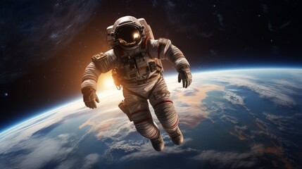 An astronaut in outer space above the Earth
