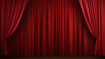 closed stage - long fine elegant red pulled curtain in theater hall or cinema