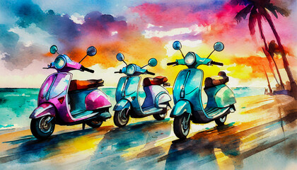 3 scooter at sunset