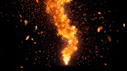 Fototapeta na wymiar Captivating Fire Embers on Black Background: Mesmerizing Abstract Dark Glitter Sparks - Dynamic Fire Particles Lights for Intense Visual Impact