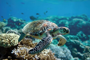 Obraz na płótnie Canvas Turtles as marine biologists studying coral reef ecosystems
