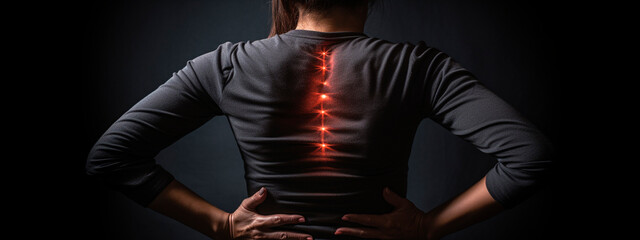 concept Back pain. woman.