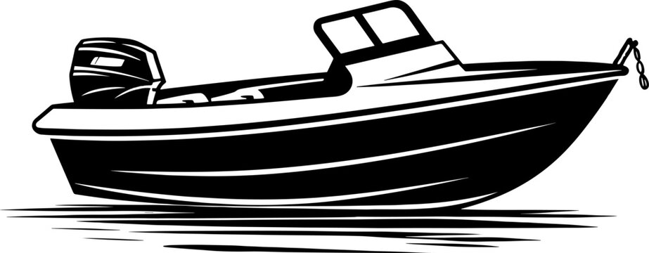 Speed Boat, Powerboat Silhouette, Motorboat Vector Illustration. AI generated illustration.