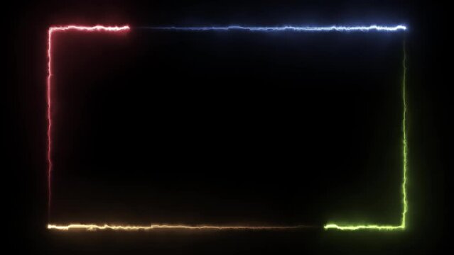 Abstract glowing neon rectangle border frame in the shape rectangle glowing and futuristic energy line animation. 4K.