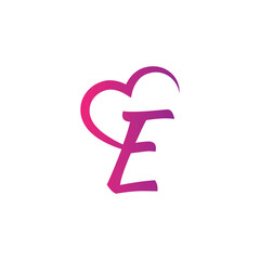 Heart shape letter E logo