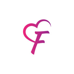 Heart shape letter F logo