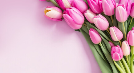 Background with bouquet of tulips . AI