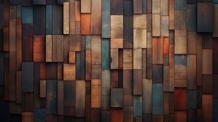 Textured background with colorful, multicolored wooden boards - obrazy, fototapety, plakaty