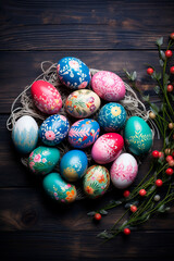Fototapeta na wymiar Easter eggs on a wooden table.