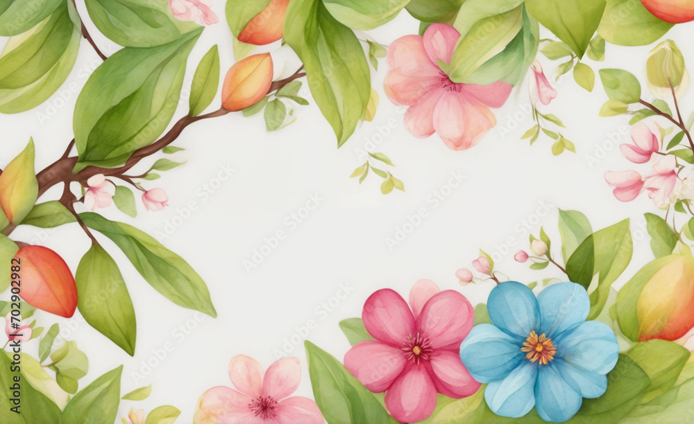 Poster Spring background with flowers. AI