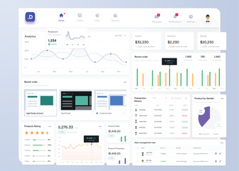 UI UX Infographic dashboard. UI design with graphs, charts and diagrams. Web interface template