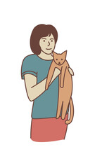 Woman with a cat. Simple illustration