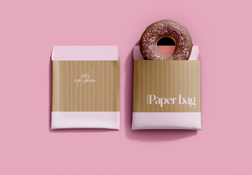 Take Away Paper Bag with Donut Mockup