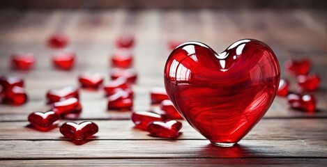 two hearts on wooden background