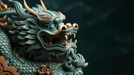 green dragon figurine. chinese new year concept, space for text
