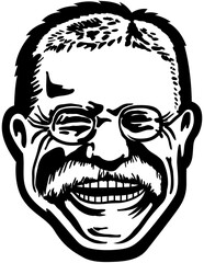 Line art drawing of Theodore Roosevelt, 26th President of the United States of America
