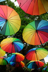 decor of multi-colored umbrellas on the street of Istanbul