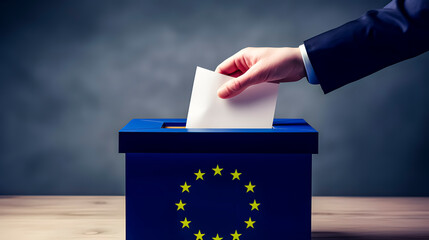 Voting in the European elections. European Parliament. Ballot box. - obrazy, fototapety, plakaty