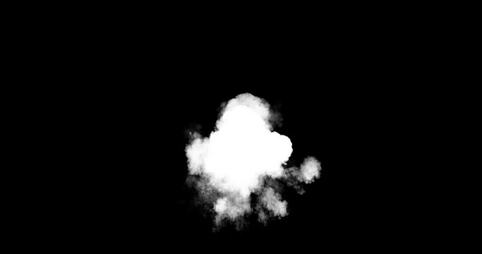 Big artillery aerial explosion with particles, shock waves, fire and smoke. Isolated black background and alpha mask