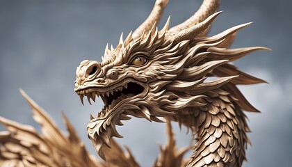Chinese wood dragon isolated on white