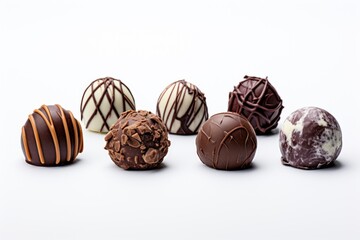 Chocolate candies pralines isolated on white background - obrazy, fototapety, plakaty