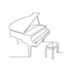 Continuous single line sketch drawing of  classic piano orchestra. One line art of classic music instrument vector illustration