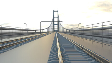 Representation of the Messina bridge, Italy, BIM, Project, 3d rendering, 3d illustration	
