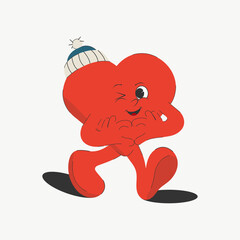 A cute groovy cartoon heart isolated on a white background. Vector illustration for Valentine's Day in retro style of the 60s-70s. Print design, sticker.