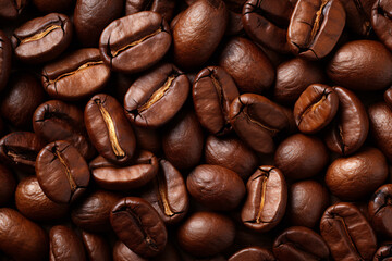 A close-up of up toasted coffee grains is given in the backdrop.