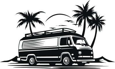 Summer vector black and white, tree