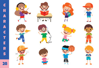 Cartoon Children Doing Different Activities