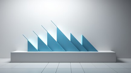 Blue acrylic arrow bar graph on a white isolated background. Blue chart ,arrow. Business economic and money investment concept - obrazy, fototapety, plakaty