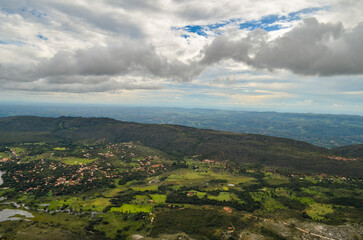 Mountains in the state of Minas Gerais in Brazil. This region is inland and is called Lapinha da Serra and is part of the mountain range called Espinhaco. This mountain range is made up of high peaks,