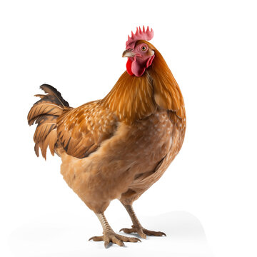 full body of chicken ,hen standing isolated white background.