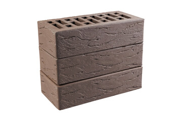 Stack of three clay bricks against white background