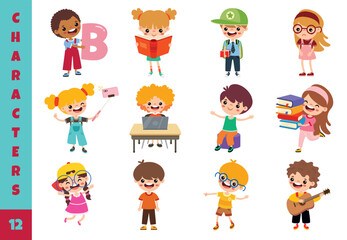Cartoon Children Doing Different Activities