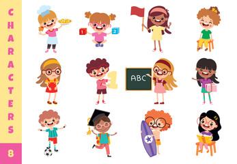 Cartoon Children Doing Different Activities