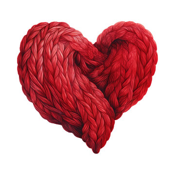 Red heart shaped wool yarn. AI generated image
