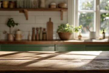 A Rustic Wooden Table in a Sunlit Kitchen