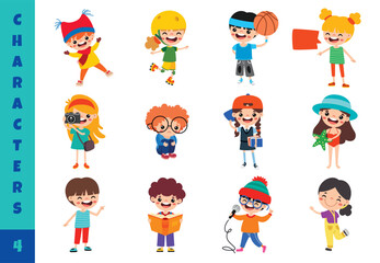 Cartoon Children Doing Different Activities