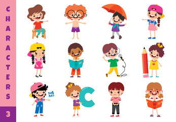 Cartoon Children Doing Different Activities