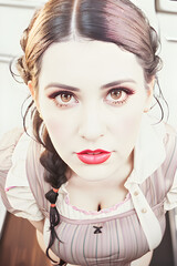 cartoon illustration of a beautiful woman in vintage style, cartoonised in a fun way