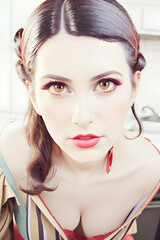 cartoon illustration of a beautiful woman in vintage style, cartoonised in a fun way