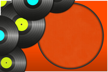 Colorful vibrant vinyl record music poster background with blank copy space