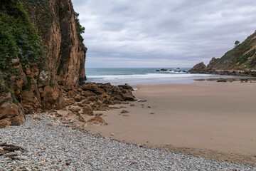 Veneiro Beach. Xilo Beach. Muros de Nalón. The Castle. Asturias - obrazy, fototapety, plakaty