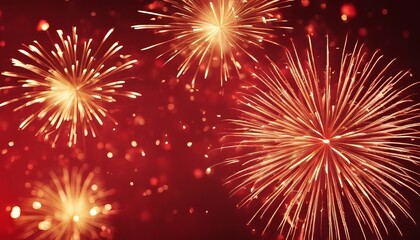 Naklejka premium Golden Fireworks on red background, chinese new year concept