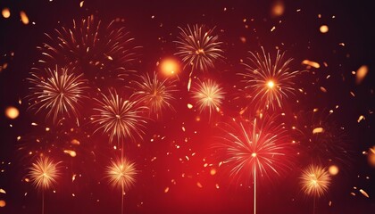 Golden Fireworks on red background, chinese new year concept